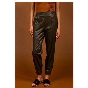 Olive Green Women's Vegan Leather Jogger Pants